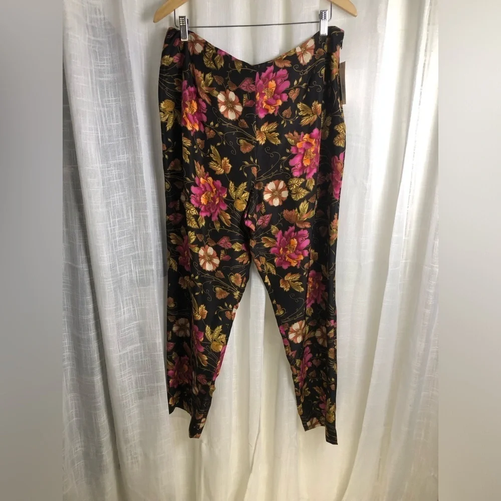 Liz Claiborne Black and Pink Floral Silk Pants NWT size 16